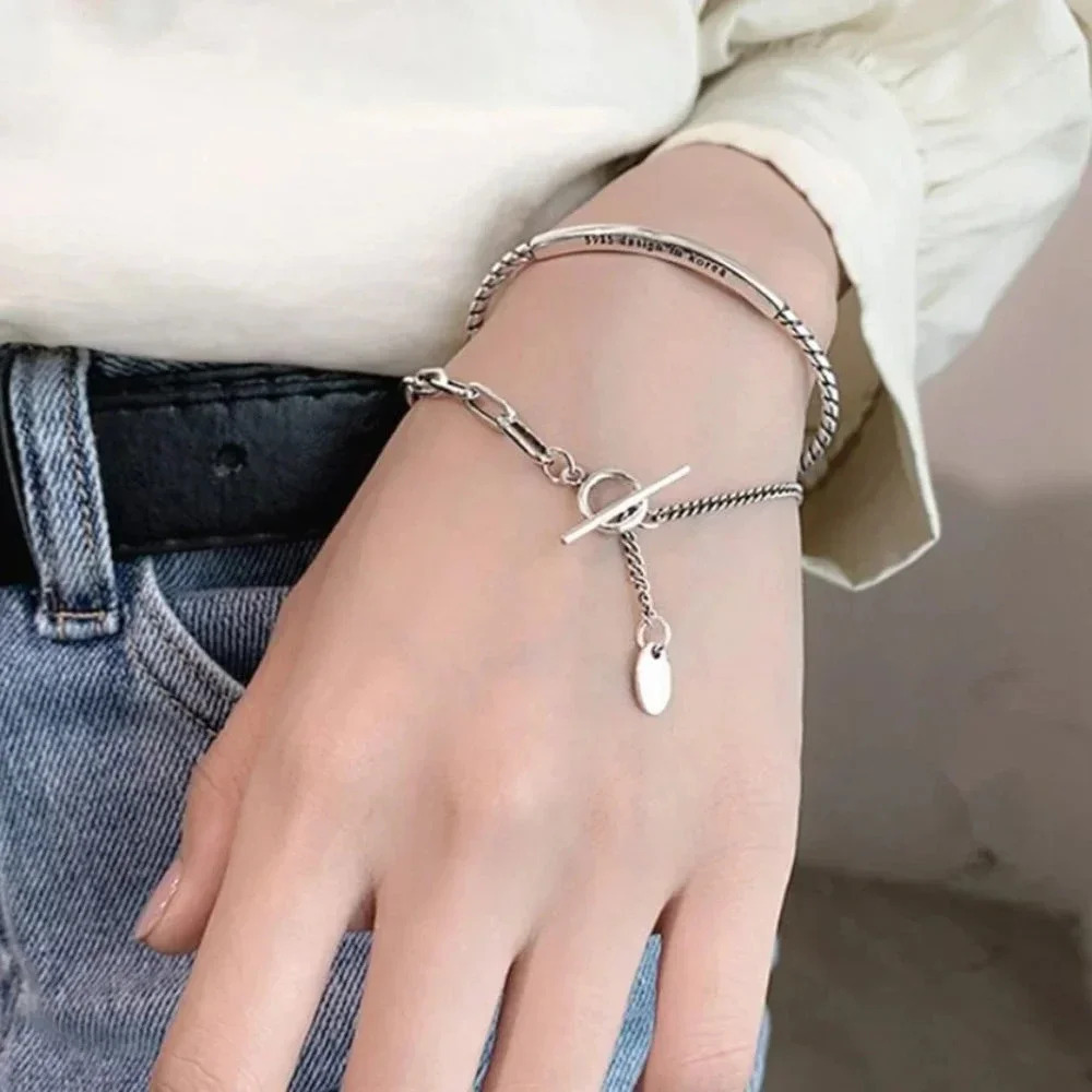 925 Sterling Silver Minimalist Dainty Silver Toggle Chain Link Bracelet
